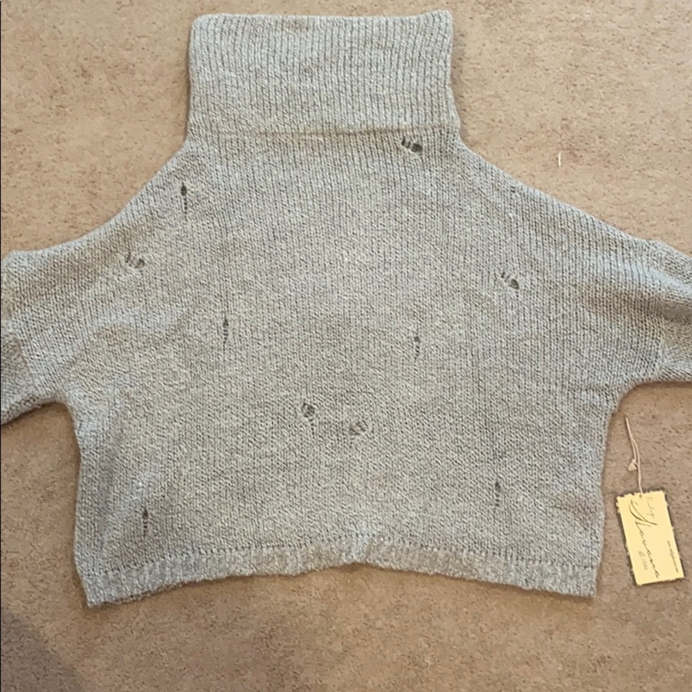 Turtle Neck Gray Ripped Sweater
